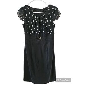 Alyx Petite‎ Flutter Sleeved Sheath Dress Black & White Polka Dot Top Sz 6P
